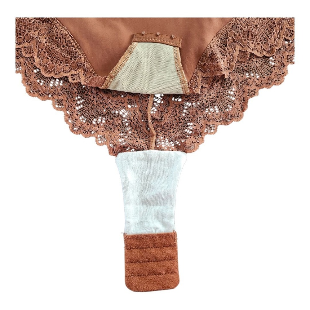 Tdiffun Lace Bodysuit Women V Neck Body Suit Thongs XL Brown Carmel Boho Cowgirl - Picture 6 of 7